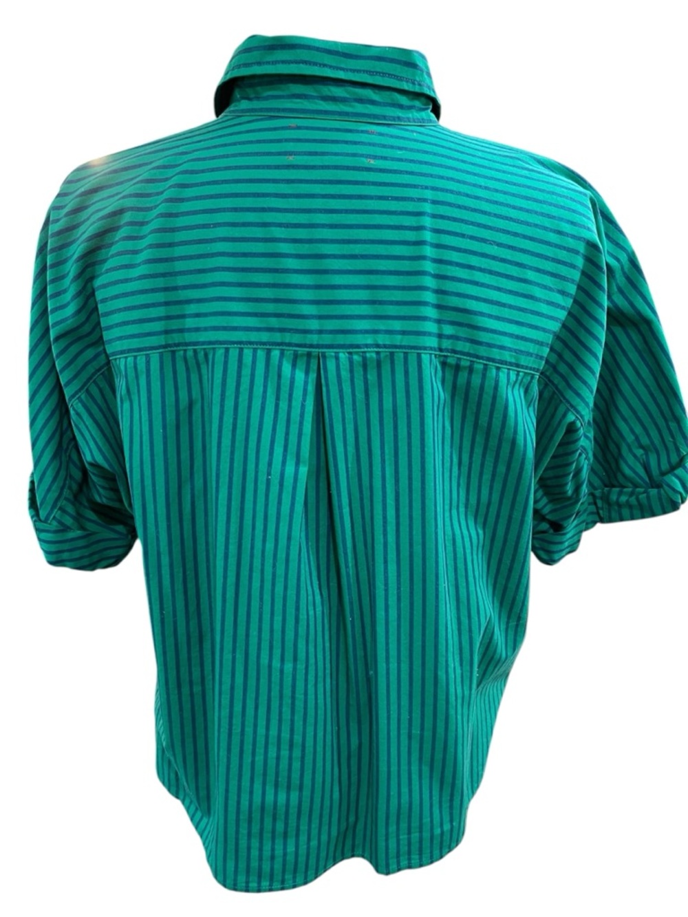 Xirena Teddy Striped Button Down Crop Shirt SZ S Green Blue - Picture 4 of 7